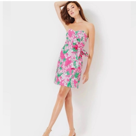 LILLY PULITZER STELA STRAPLESS STRETCH BOW DRESS ROXIE PINK WORTH A LOOK SIZE 6 - Picture 5 of 10